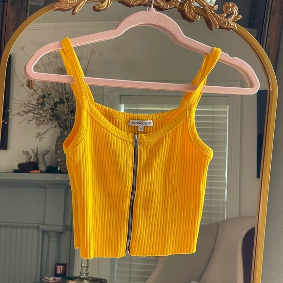 NWOT COTTON CITIZEN Ibiza Front Zip Crop Ribbed Bra Top in Yellow XS - Picture 1 of 6